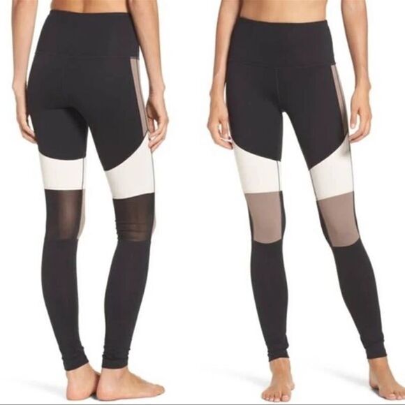 Zella Wonder Black Taupe Cream Color Block 7/8 Stretchy Leggings Sz Small - Picture 1 of 7